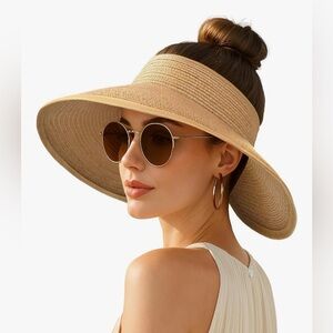 NWT Packable Wide Brim Visor Sun Hat - Tan